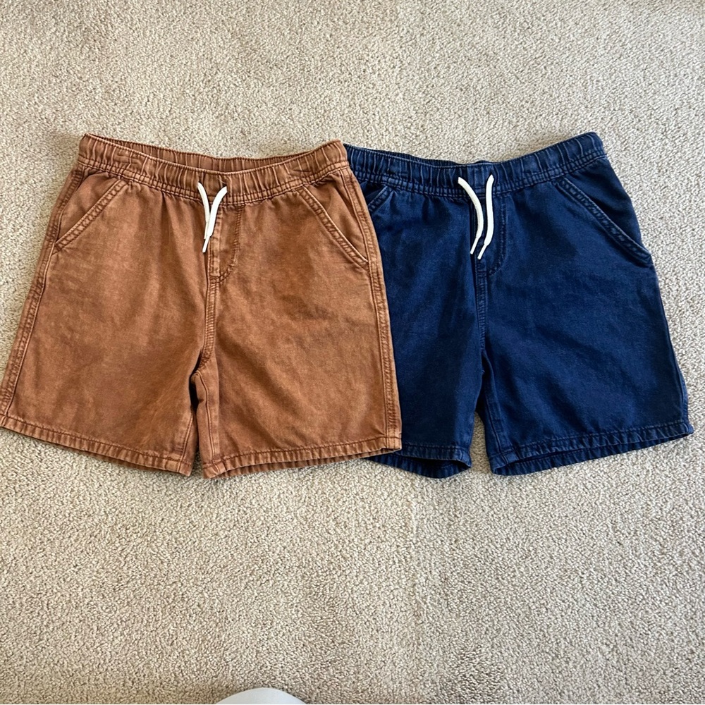 Youth boys Large 10/12 art class shorts blue and brown with drawstring 2 pairs